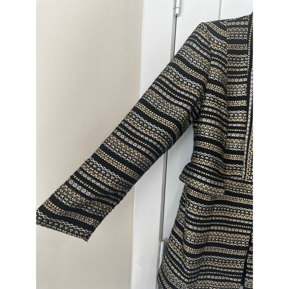 CHICO’S Black Gold Tweed Striped Metallic Long Jacket Blazer Womens Chico Size 0 - Picture 10 of 11